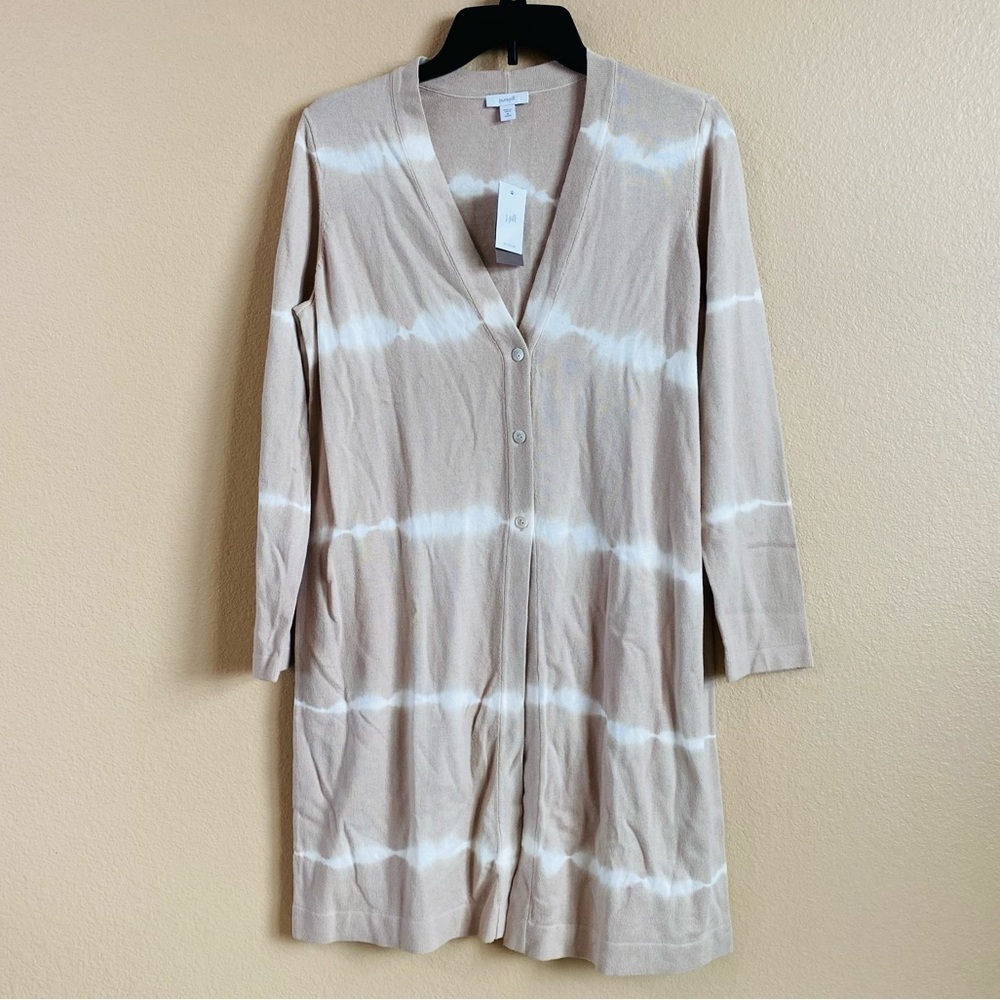 J Jill Pure New Size MP Cotton Viscose Tie‎ Dye Beige White Duster Long Cardigan